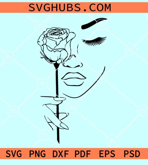 Beauty face with flower SVG, Beauty with Rose Svg,Girl Face Svg