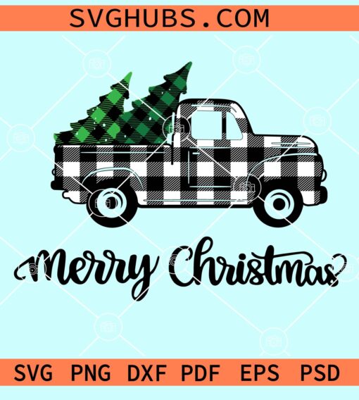 Buffalo plaid Christmas truck svg, Buffalo plaid Christmas tree svg, Christmas svg file
