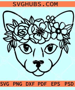 Cat With Flower Crown SVG, Floral Caracal svg, Cat Floral Svg