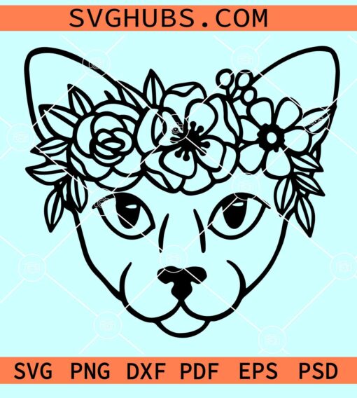 Cat With Flower Crown SVG, Floral Caracal svg, Cat Floral Svg