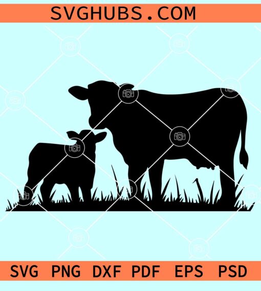 Cow with calf SVG, Cow calf pair SVG, Cow Svg, Cow Baby Svg, Calf Svg