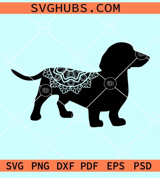 Dachshund mandala silhouette svg, Dachshund svg, dog svg, dachshund silhouette svg