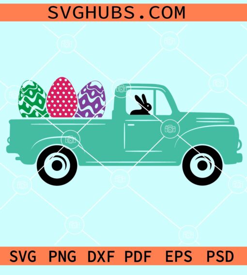 Easter Truck With Rabbit Svg, Easter Truck with Eggs svg, Easter bunny svg, Easter svg