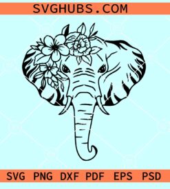 Elephant with flower crown SVG, baby elephant png, elephant SVG PNG