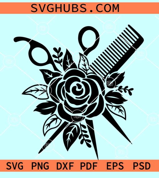 Floral scissors SVG, floral hair scissors SVG, hair stylist svg, sewing svg