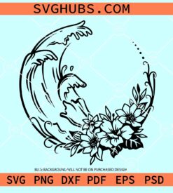 Floral wave SVG, Wave SVG, Wave scene svg, ocean scene svg, wave with flower svg