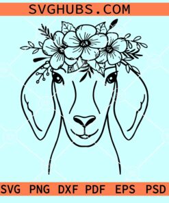 Goat with flower crown SVG, boer goat svg, Goat with floral wreath svg
