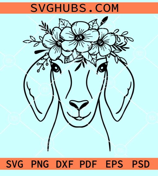 Goat with flower crown SVG, boer goat svg, Goat with floral wreath svg