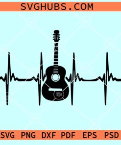 Guitar heart line SVG, guitar heart beat svg, guitar EKG svg