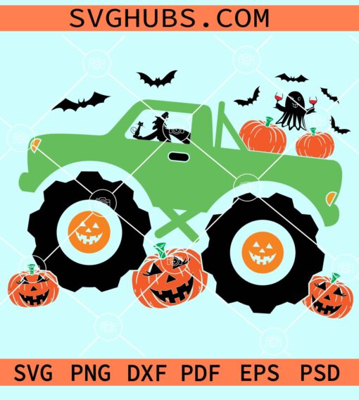 Halloween Monster Truck Svg, Pumpkin face svg, Ghost svg, Bats svg, Halloween decor svg