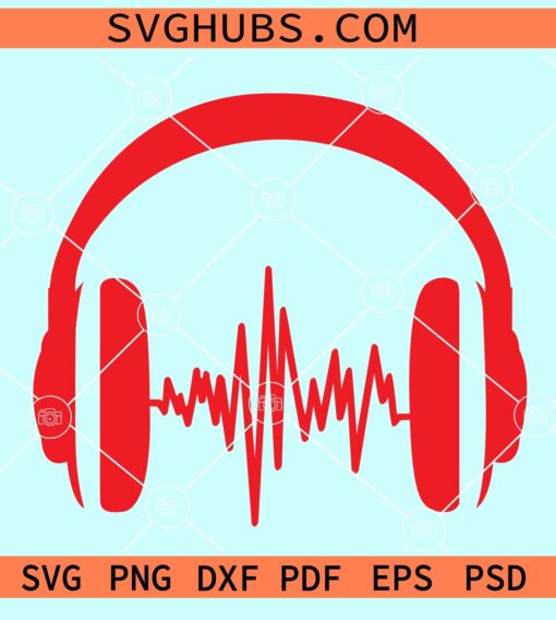 HeadPhones Heartbeat svg, HeadPhones ekg svg, Headphones svg file, Headphones clipart svg