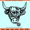 Highland Cow with flower SVG, Highland Cow SVG, Cow with Flowers SVG