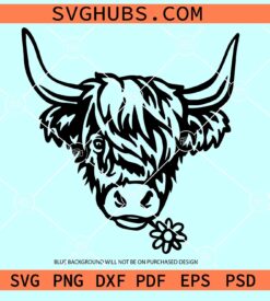 Highland Cow with flower SVG, Highland Cow SVG, Cow with Flowers SVG