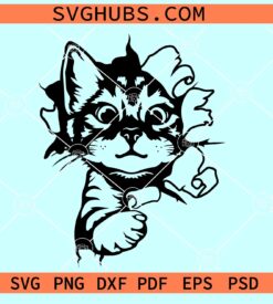 Kitty on the Wall SVG, Kitty through The Wall SVG, peeking kitty svg