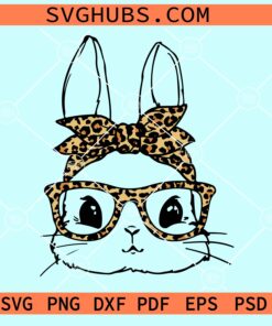 Leopard Bunny svg, Easter bunny with leopard print bandana svg, Easter bunny with leopard print sunglasses svg