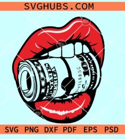 Lips Biting Money Roll SVG, 100 Dollar Bills SVG, Rich Rap svg, dollar bill svg