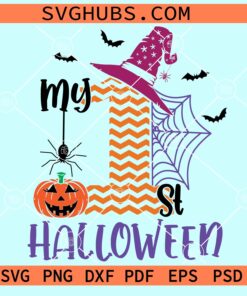 My 1st Halloween Svg, Witch hat svg, Bats svg, Pumpkin face svg, Baby Halloween svg