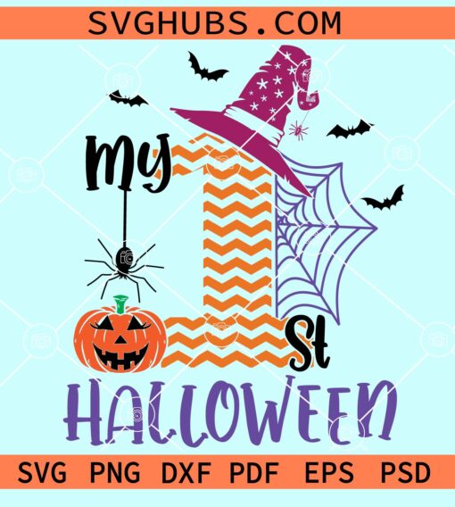 My 1st Halloween Svg, Witch hat svg, Bats svg, Pumpkin face svg, Baby Halloween svg