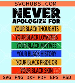 Never Apologize for your Black Thoughts SVG, Never Apologize For Your Blackness Svg