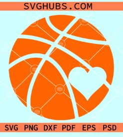 One Color Basketball With Heart SVG, basketball heart svg, heart basketball svg