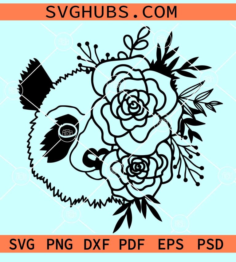Panda Head With Flower Crown SVG, Floral Panda Svg, Cute Panda Bear Svg