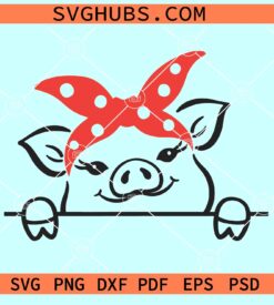 Peek a boo pig SVG, Peeking Pig SVG, Pig with bandana peeking SVG