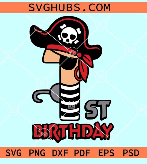 Pirates 1st Birthday SVG, Pirate Birthday number 1 svg, 1st Birthday Pirate svg