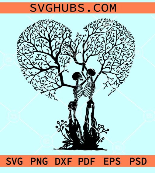 Skeleton Lovers Tree SVG, dead love svg, gothic heart svg, skeleton couple svg