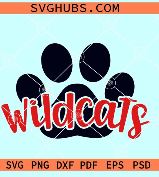 Wildcats SVG, Wildcats mascot SVG, Wildcats paw print SVG, Go wildcats svg