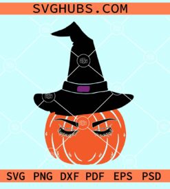 Witch Hat Pumpkin Svg, Pumpkin face with witch hat svg, Halloween svg