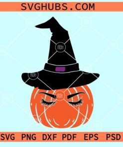 Witch Hat Pumpkin Svg, Pumpkin face with witch hat svg, Halloween svg