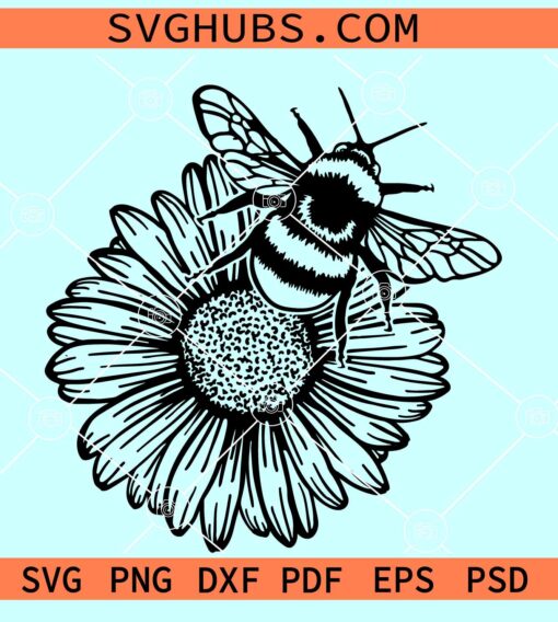 Bee and Sunflower SVG, Bee on Sunflower SVG, bee on flower svg
