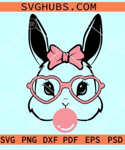Bunny with bubblegum SVG, Easter bunny sunglasses SVG, bunny with bandana SVG