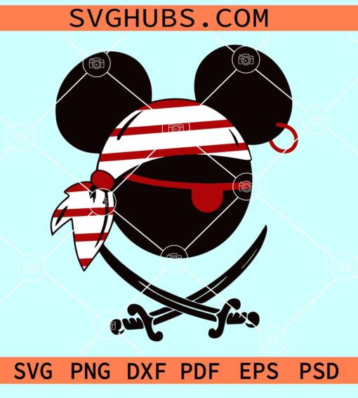 Mickey Mouse Pirates SVG, Mickey with bandana Svg, Disney trip SVG