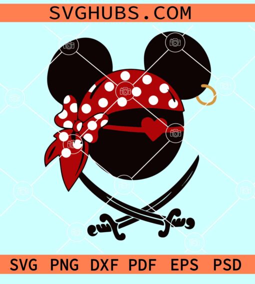Minnie Mouse Pirates SVG, Minnie with pirates bandana SVG