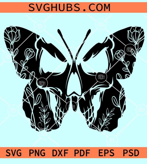 Skull butterfly SVG, gothic SVG, skull roses SVG, Halloween skull svg