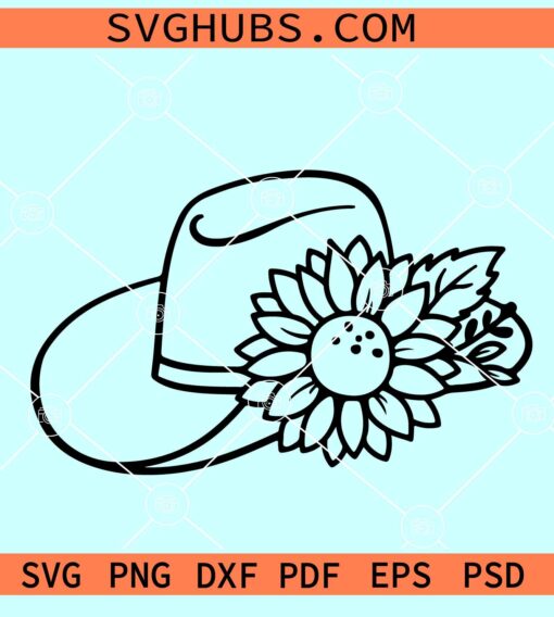 Cowboy hat with sunflower SVG, floral cowboy hat SVG