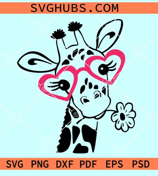 Cute Giraffe with sunglasses SVG, giraffe with red glasses SVG, giraffe face SVG