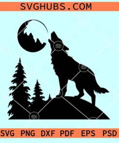Howling wolf on mountain SVG, Wolf mountain scene svg