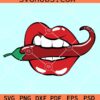Lips biting chilli svg, hot chilli bite svg, Lips biting pepper SVG