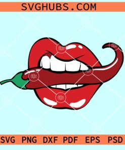 Lips biting chilli svg, hot chilli bite svg, Lips biting pepper SVG