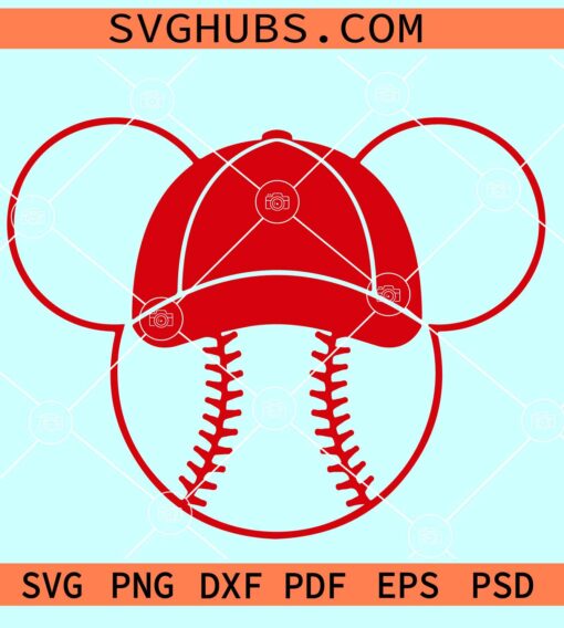 Mickey Mouse baseball svg, Baseball Mickey ears SVG, Mickey head baseball svg