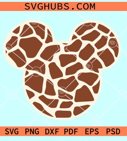 Mickey head Giraffe Print SVG, Mickey safari print SVG, Mickey animal print SVG