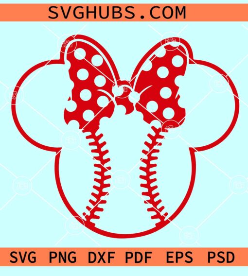 Minnie Baseball SVG, Baseball Minnie ears SVG, Minnie head baseball SVG