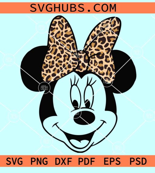 Minnie Leopard Print Bow SVG, Mickey Mouse safari SVG, Mouse Leopard Bow Portrait Svg