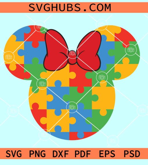 Minnie Mouse Autism awareness SVG, Minnie autism puzzle SVG