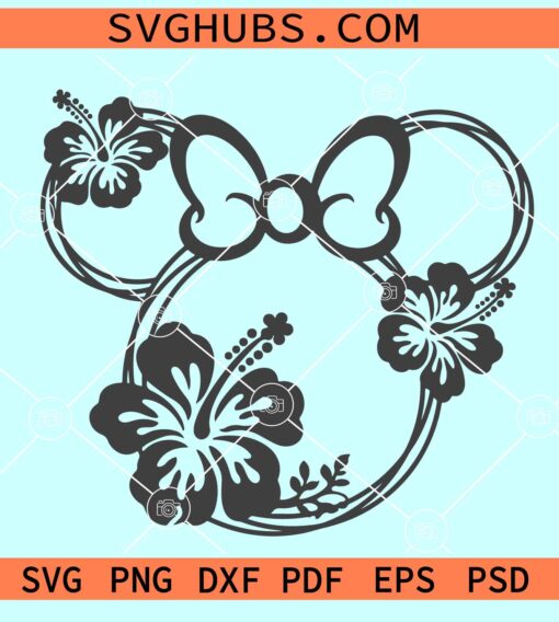 Minnie head with flowers SVG, floral Minnie SVg, Minnie Mouse with flowers SVG