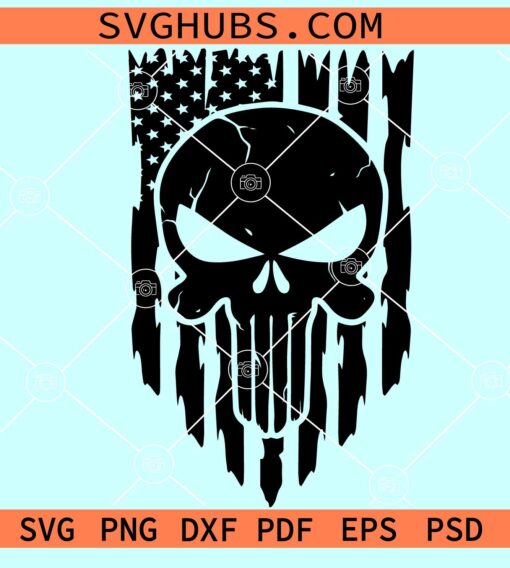 Punisher skull US flag SVG, Punisher American flag SVG, Distressed punisher flag SVG