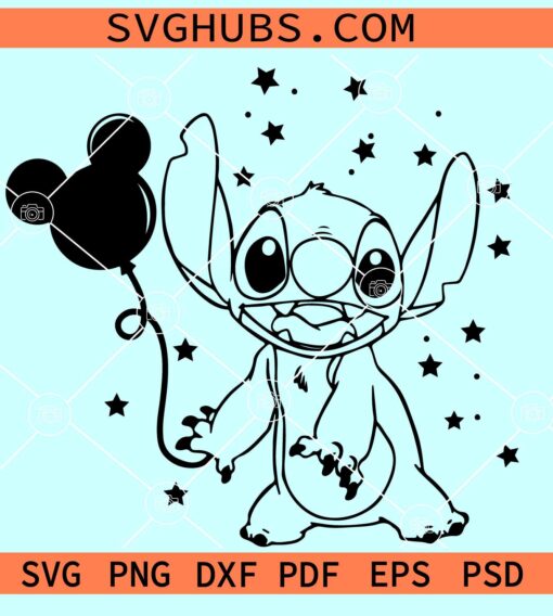 Stitch with Mickey Balloon SVG, Disney Balloons SVG, Disneyland SVG