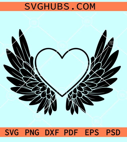 Angel wings with heart SVG, Angel Wing Heart Svg, Angel Wings Svg